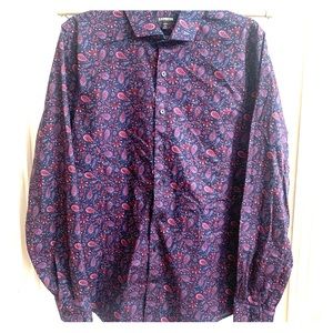 Express Men's Dress Shirt - Navy and Red Paisley